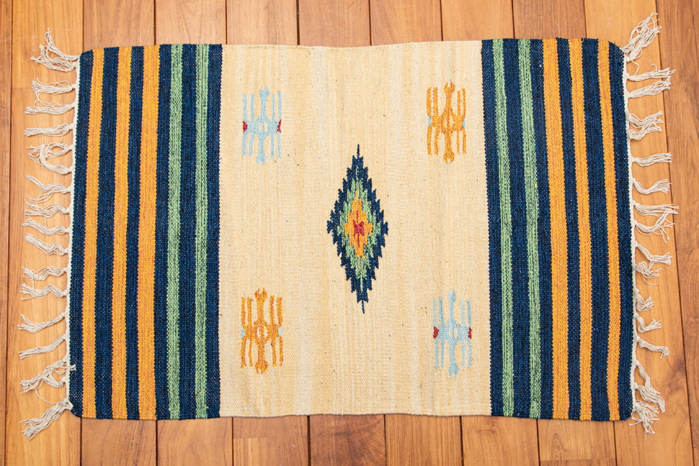 綿100% ラグ コットン キリム HANDLOOM RUG ラグ(約88cm×約62cm