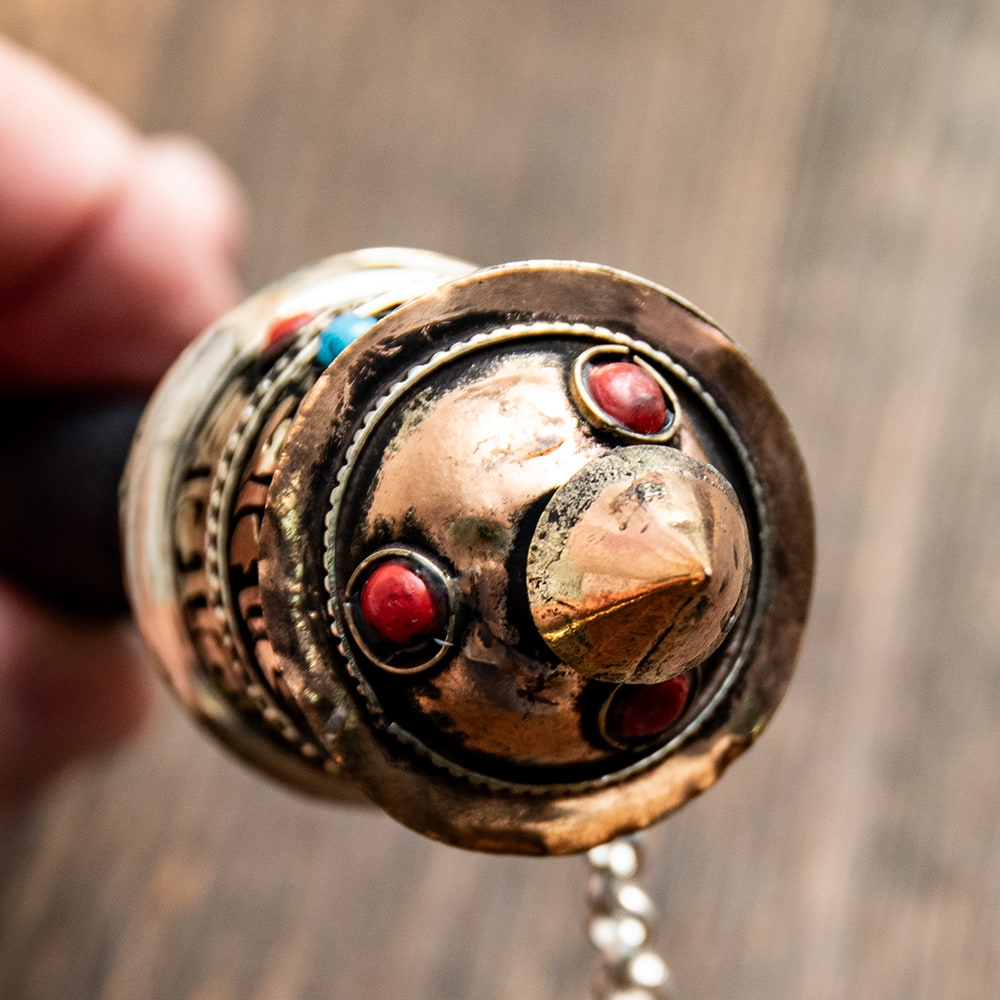 マニ車 チベット 宗教用品 手持ちマニ車 持ち手黒(小) アジア チベタン