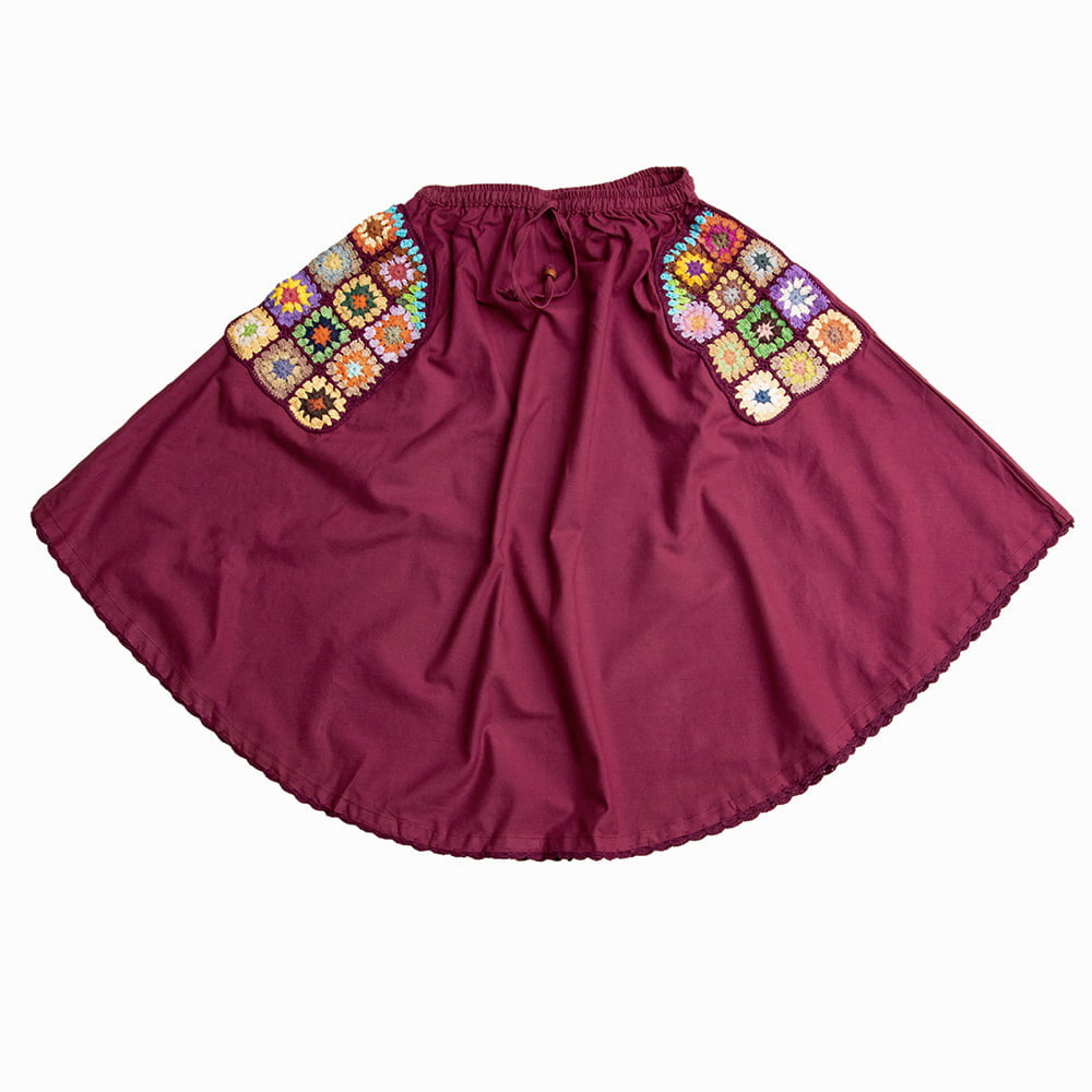 スカート マキシ 刺繍 フラワー刺繍のコットンフレアスカート ロング レディース エスニック衣料