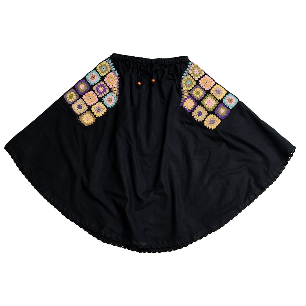 スカート マキシ 刺繍 フラワー刺繍のコットンフレアスカート ロング レディース エスニック衣料