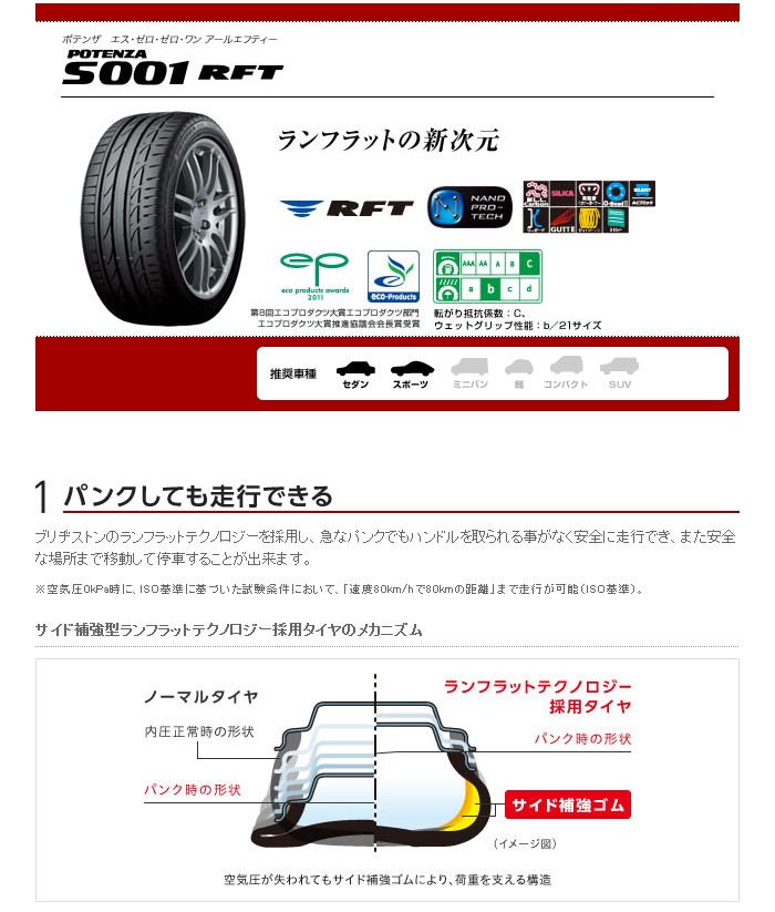 4本以上で送料無料]POTENZA S001 RFT 255/40RF17 94W 新品 ブリヂストン ポテンザ ランフラット 夏タイヤ : s001- rft-2554017-bs : タイヤダイレクト ヤフー店 - 通販 - Yahoo!ショッピング