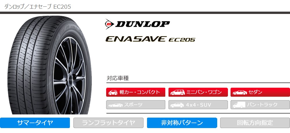 エナセーブ 2本 サマータイヤ 205/60R16 92H ダンロップ EC205 ENASAVE