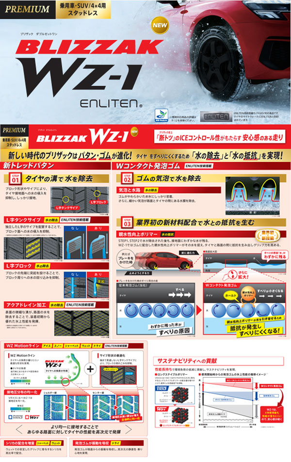 レガシィアウトバック(BT/BS9系)等 スタッドレス＆ホイール4本セット ブリヂストン ブリザックWZ-1 225/60R18 100Q シュタイナーFTX 18x7.5j+53 5H/114.3の画像