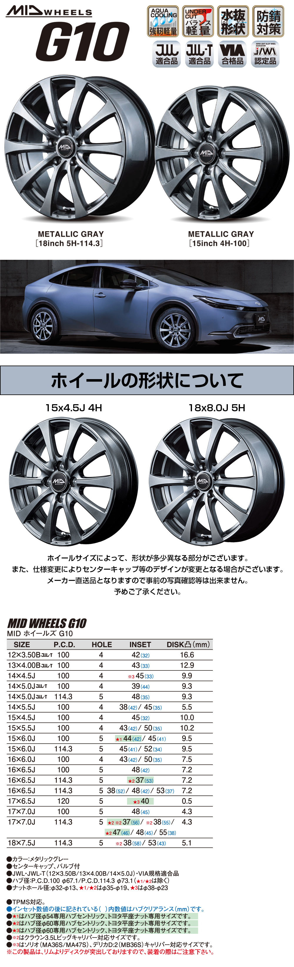 マルカサービス MID WHEELS G10 14x4.5J +45 4H P.C.D.100 エムアイ