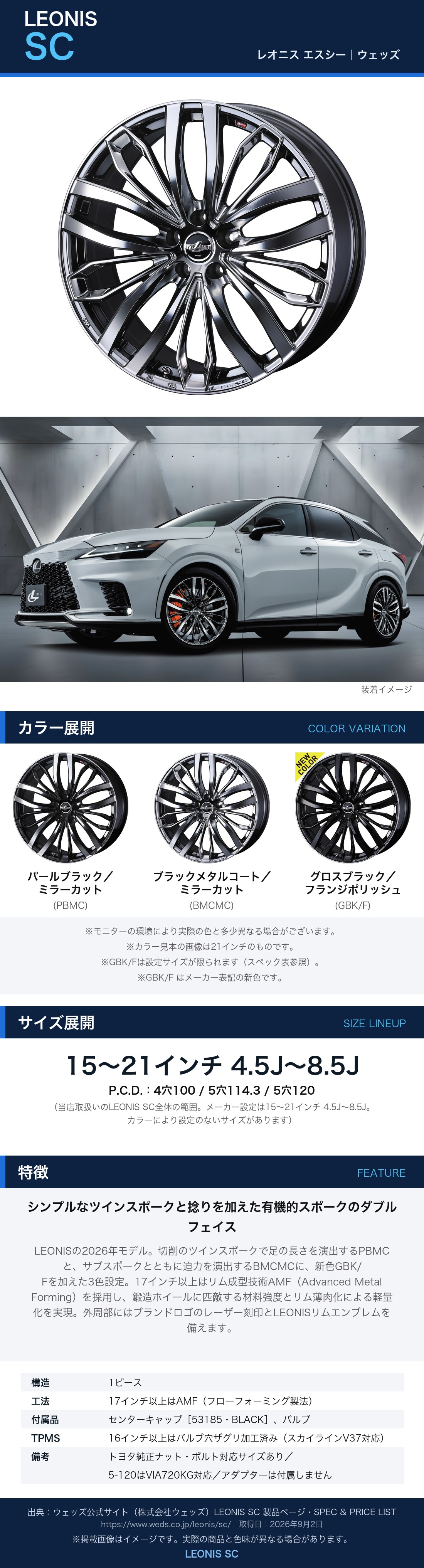 17インチ アルミホイール 5穴114.3 | ウェッズ レオニス SC ブラック