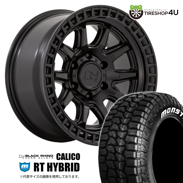 4本仕掛ける Black Rhino CALICO 17x8.5J 5/127 +34 MBK MONSTA RT HYBRID R/T 285/70R17 白いこと雁の使い ジープ ラングラー O/F大きさ 自動車-タイヤ、ホイール