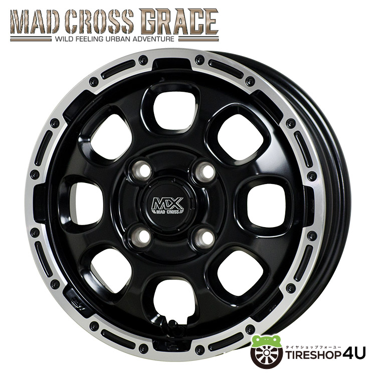 4本セット MADCROSS GRACE 12x4.00B 4/100 +43 GB/P MUDSTAR radial A/T 145/80R12 ホワイトレター 軽トラ 軽バン バモス N-VAN ハイゼットの画像