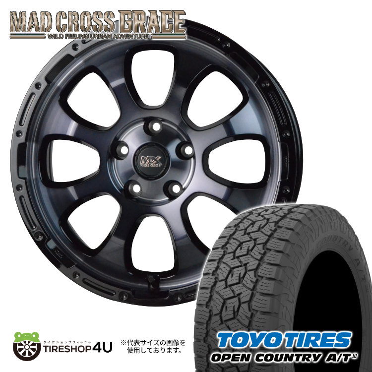 4本セット MAD CROSS GRACE 16x7.0J 5/114.3 +38 BKC/BK TOYO OPEN COUNTRY A/T3 215/70R16 ブラックレター デリカD5 :GRACE 1670 5H114 38 BKCBK OPEN AT3 2157016:TIRE SHOP 4U 4号店