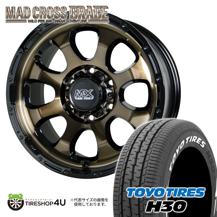 4本セット MAD CROSS GRACE 16x6.5J 6/139.7 +48 BRC/BK TOYO トーヨー H30 215/65R16 10９/107R ホワイトレター キャラバン E25 ワゴン :GRACE 243:TIRE SHOP 4U 4号店