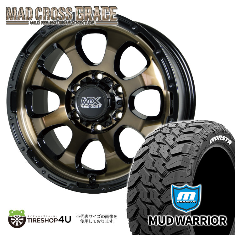 4本セット MAD CROSS GRACE 16x6.5J 6/139.7 +48 BRC/BK MONSTA MUD WARRIOR M/T 215/70R16 ホワイトレター キャラバン E25 ワゴン :GRACE 258:TIRE SHOP 4U 4号店