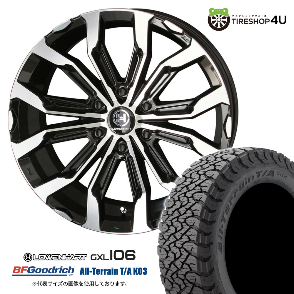 4本仕掛ける LOWENHART GXL106 20x8.5J 6/139.7 +20 BFGoodrich All-Terrain T/A KO3 285/55R20 黒いこと雁の使い ハイラックス カスタム 車、バイク、自転車-自動車-夏タイヤ、ホイールセット