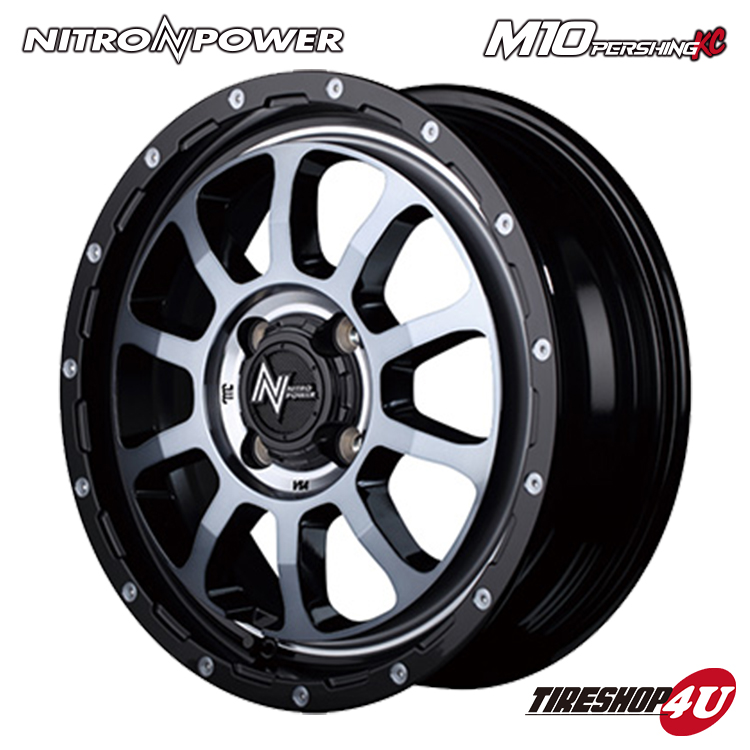 4本セット ナイトロパワー M10パーシング 14x4.5J 4/100 +45 ブラッククリア MUDSTAR マッドスター ラジアル A/T 155/65R14 軽自動車の画像