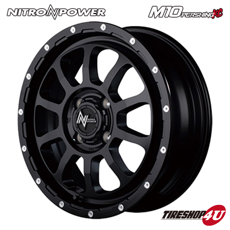4本セット NITRO POWER M10 PERSHING 14x4.5J 4/100 +45 ブラック MUDSTAR RADIAL A/T 165/65R14 ホワイトレター 軽自動車の画像