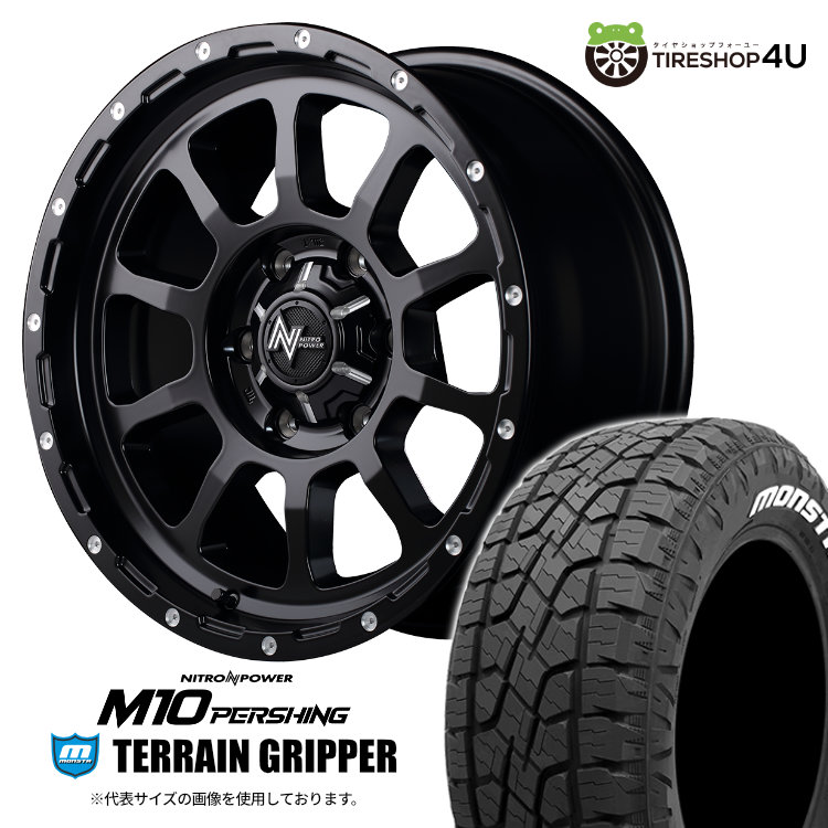 4本セット NITRO POWER M10 PERSHING 17x8J 6/139.7 +20 ブラック MONSTA TERRAIN GRIPPER A/T 285/70R17 ホワイトレター :M10 1780 6H SGBK TERRAINGRIPPER 2857017:TIRE SHOP 4U 4号店