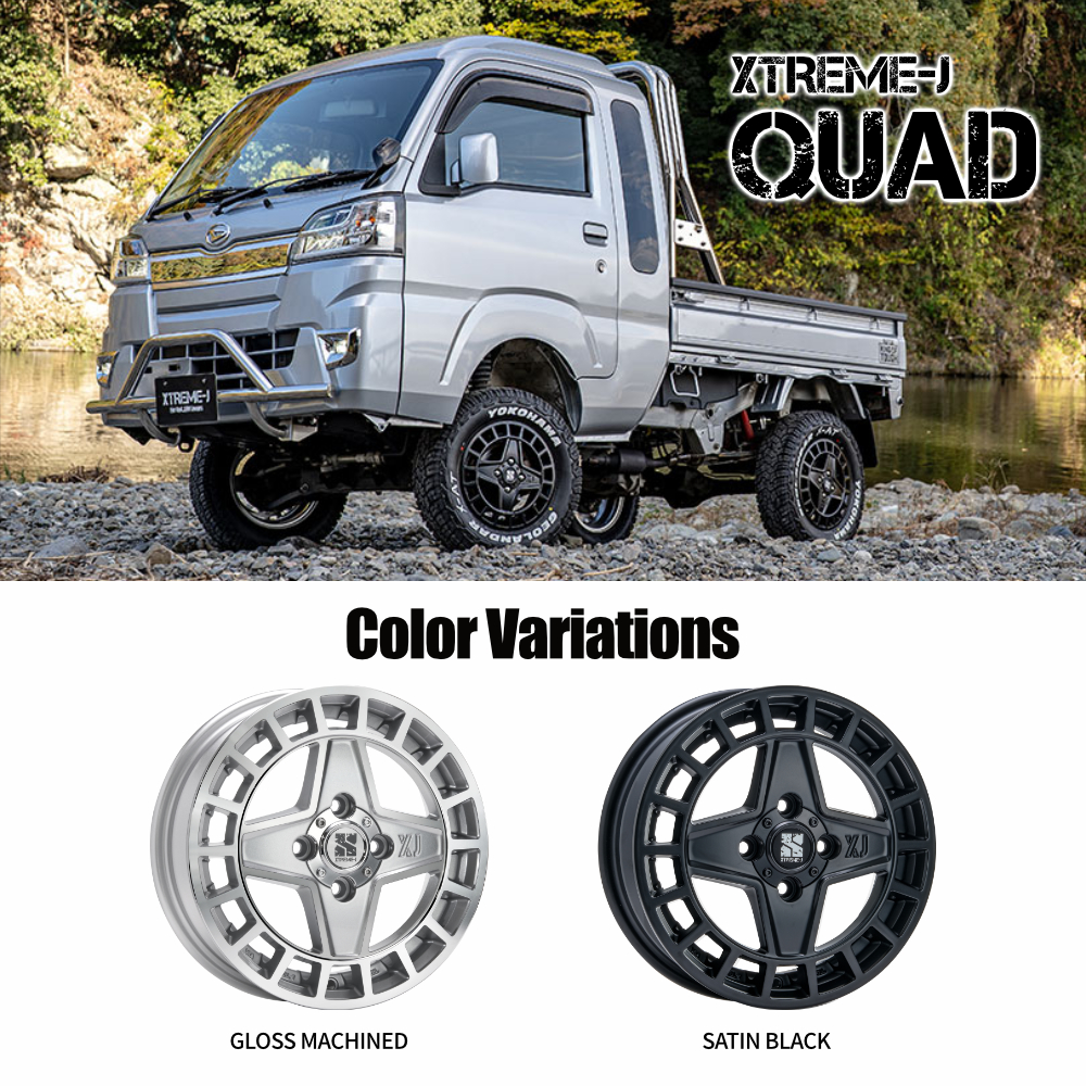 4本セット エクストリームJ クアッド QUAD 14x4.5J 4/100+45 SBK ヨコハマ ジオランダーX-AT G016A 145R14 BL 軽自動車 カスタム軽トラの画像