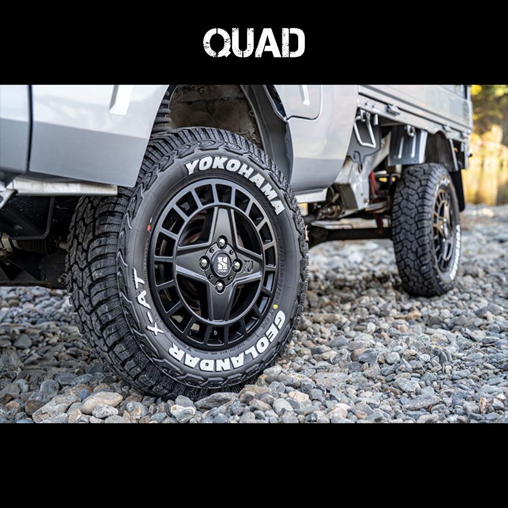4本セット エクストリームJ クアッド QUAD 14x4.5J 4/100+45 SBK ヨコハマ ジオランダーX-AT G016A 145R14 BL 軽自動車 カスタム軽トラの画像