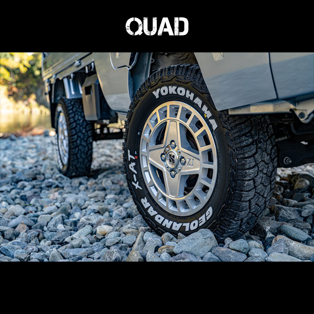 4本セット エクストリームJ クアッド QUAD 14x4.5J 4/100+45 SBK ヨコハマ ジオランダーX-AT G016A 145R14 BL 軽自動車 カスタム軽トラの画像
