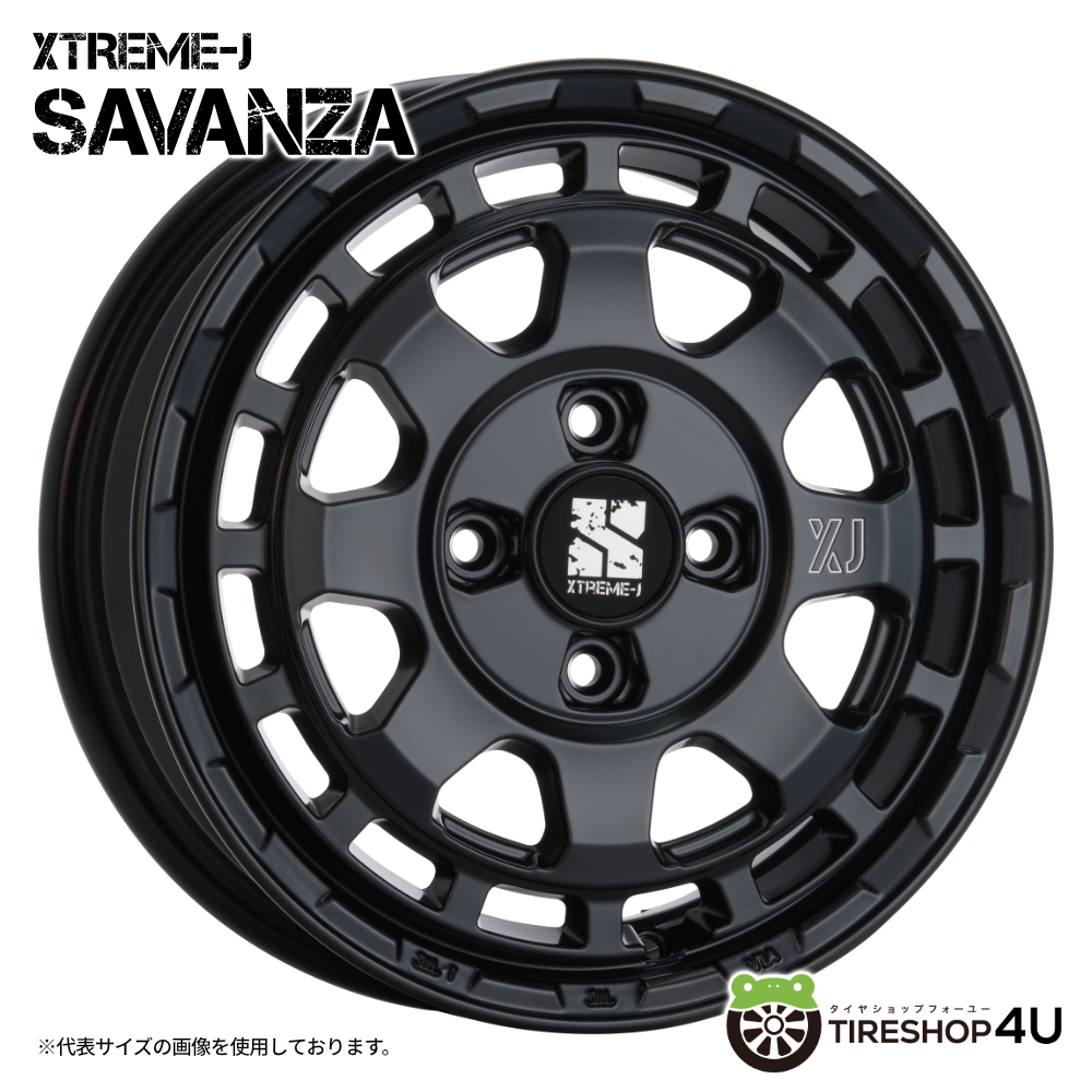 4本セット エクストリームJ サバンザ SAVANZA 14x4.5J 4/100+43 SBK ヨコハマ ジオランダーX-AT G016A 145R14 BL 軽自動車 カスタム軽トラの画像