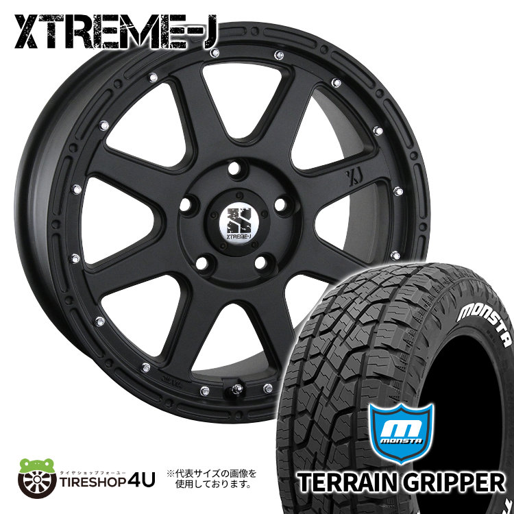 4本セット XTREME J エクストリームJ 16x7.0J 5/114.3 +35 FBK MONSTA TERRAIN GRIPPER A/T 215/70R16 ホワイトレター デリカD5 RAV4 :XJ 1670 5H114 35 BK TERRAINGRIPPER 2157016:TIRE SHOP 4U 4号店