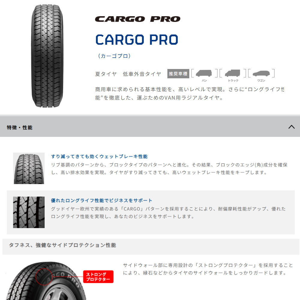 155/80R14 88/86N LT グッドイヤー CARGO PRO 夏用 サマータイヤ Valette GLITTER トヨタ 160系 プロボックス・サクシード  14インチの画像