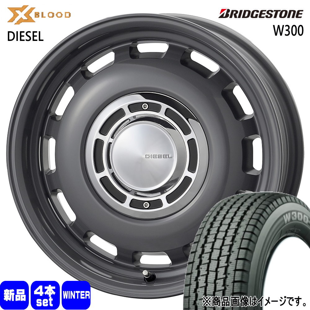 BRIDGESTONE - 145/80R12 80/78N LT ブリヂストン W300 冬用 スタッドレスタイヤ X BLOOD DIESEL N VAN アトレー 御機嫌ゼット 軽虎 12in 車、バイク、自転車-タイヤ、ホイール-自動車
