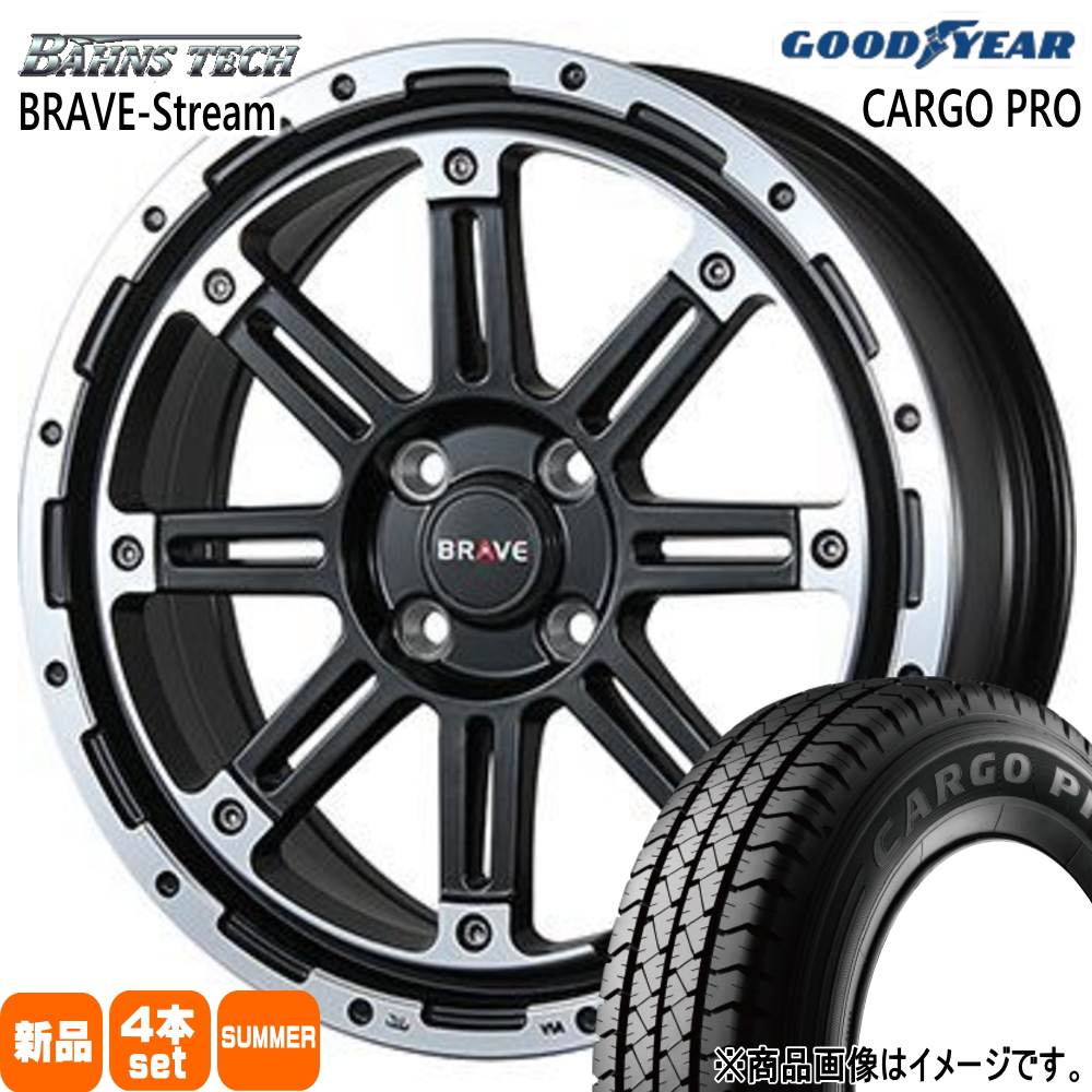 N VAN アトレー ハイゼットグッドイヤー CARGO PRO 145R12 6PR LT規格 夏タイヤ BahnsTech BRAVE-Stream 4.00B 4穴 4/100 12インチ｜tireshop78