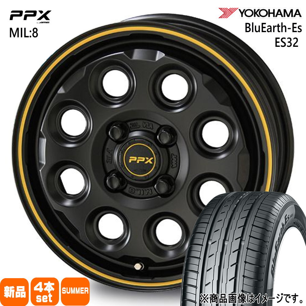 N BOX タント スペーシア デリカミニ ヨコハマ BluEarth-Es ES32 155/65R14 夏タイヤ PPX MIL8 4.5J 4穴 4/100 14インチ