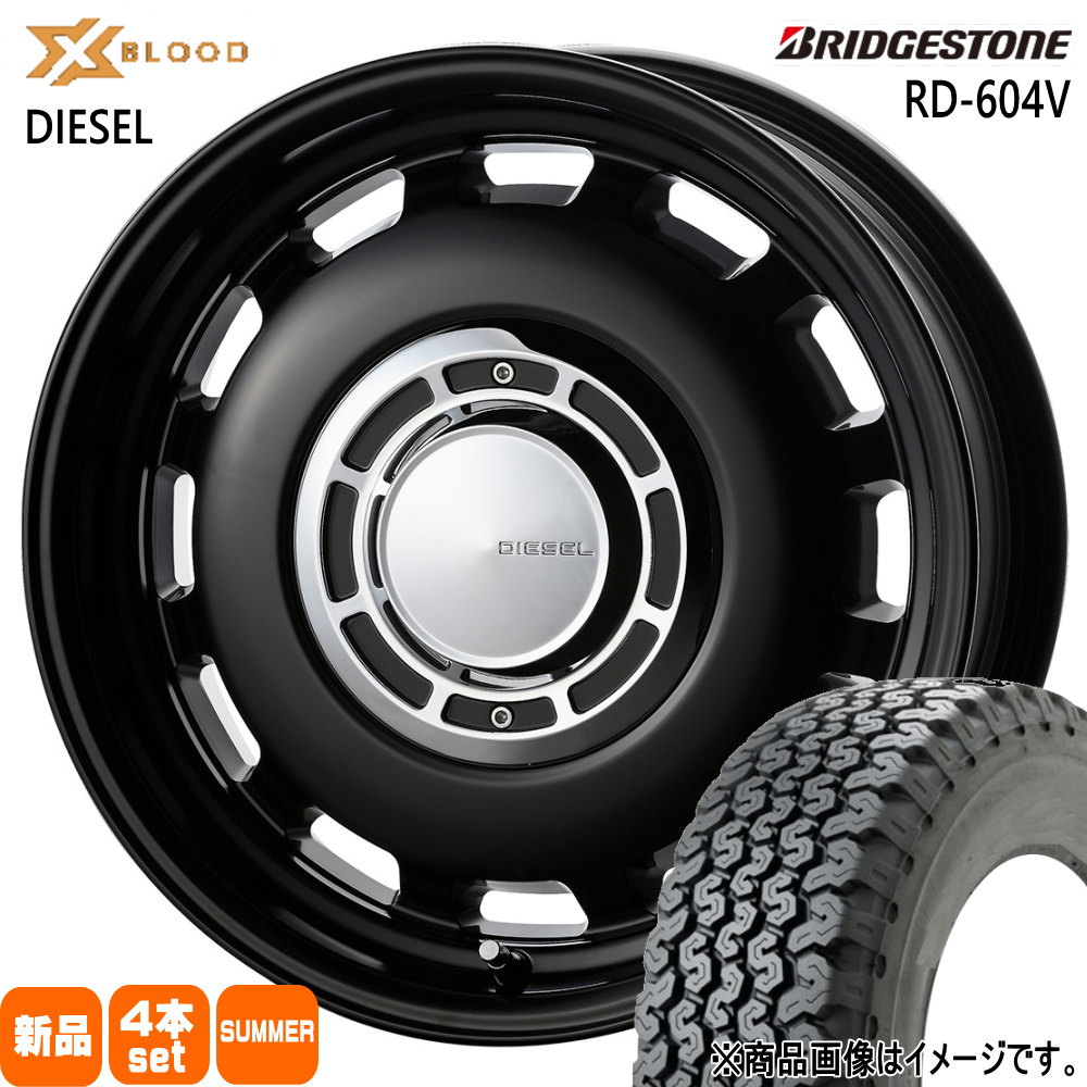 BRIDGESTONE - N VAN アトレー 御機嫌ゼット 軽虎 ブリヂストン 145/80R12 80N RD-604 STEEL 604V 夏用 朱夏タイア X BLOOD DIESEL 12in 車、バイク、自転車-自動車-タイヤ、ホイール