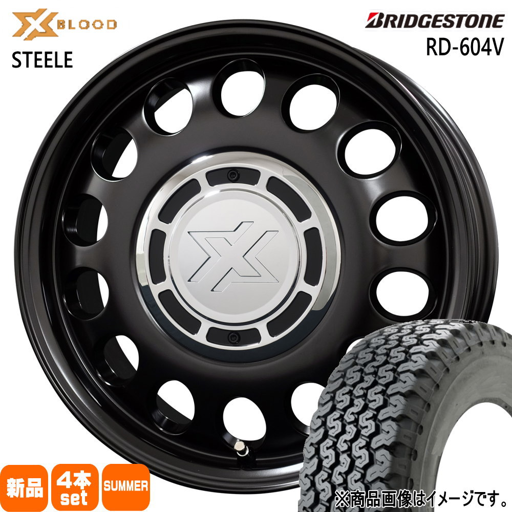 BRIDGESTONE - N VAN アトレー 御機嫌ゼット 軽虎 ブリヂストン 145/80R12 80N RD-604 STEEL 604V 夏用 朱夏タイア X BLOOD STEELE 12in 自動車-車、バイク、自転車-タイヤ、ホイール