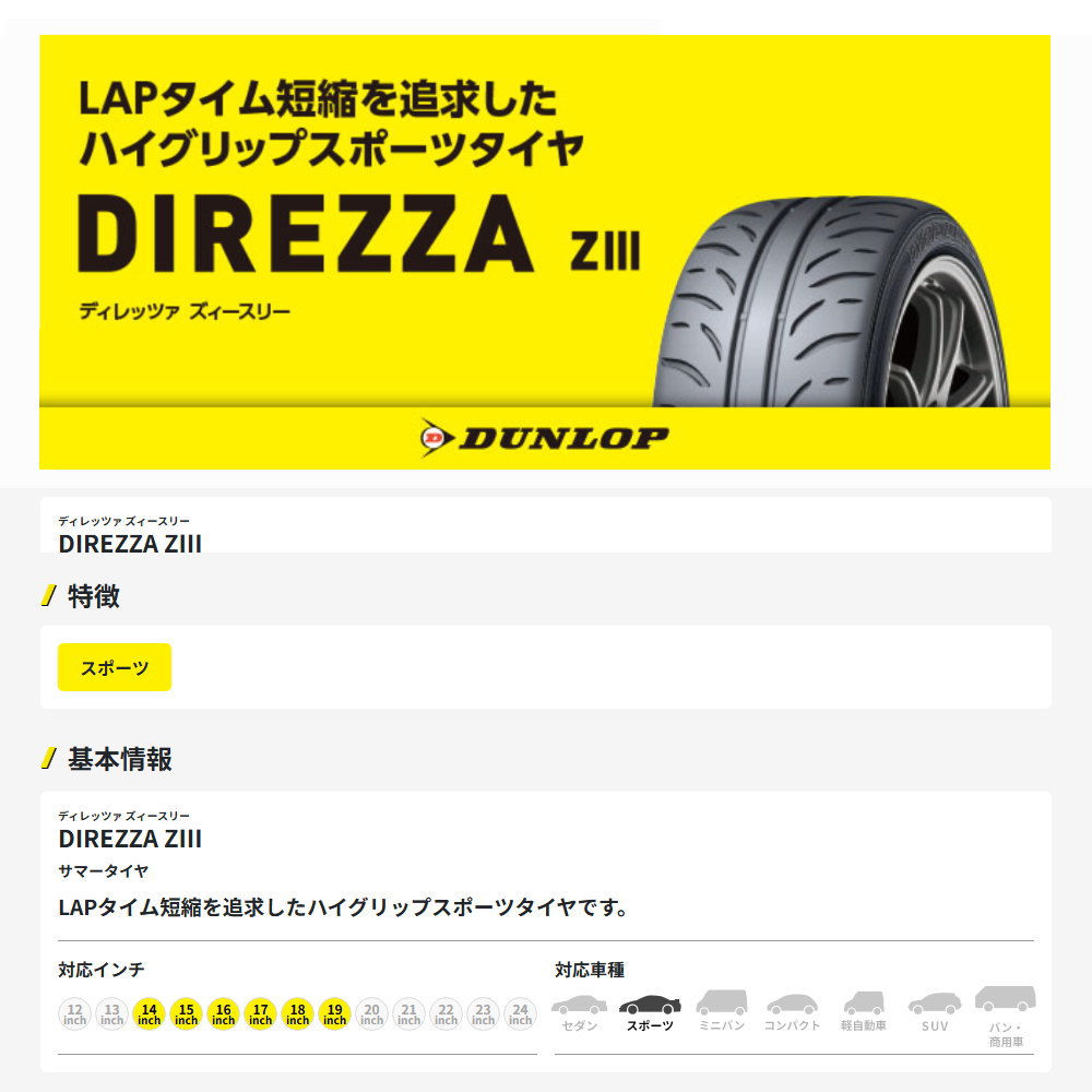 DUNLOP（ダンロップ） 軽自動車 引っ張りタイヤ 165/50R16 DIREZZA Z3
