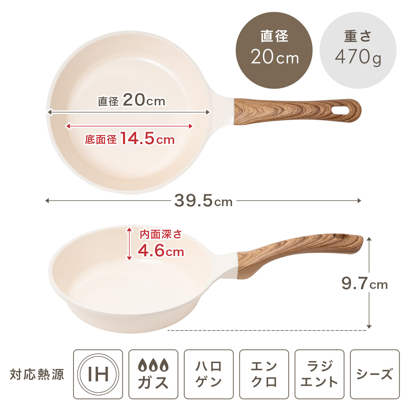 HANAKO フライパン 20cm ih ガス 浅型 くっつかない セラミック ハナコ