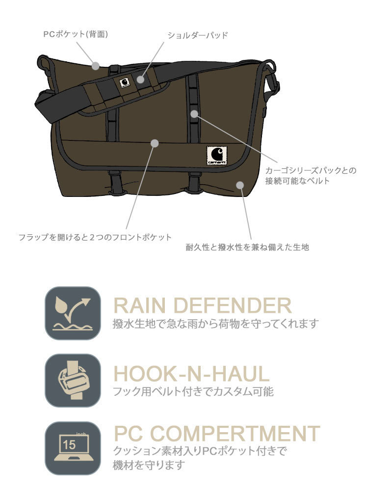 Carhartt（カーハート） メッセンジャーバッグ メンズ レディース 撥水