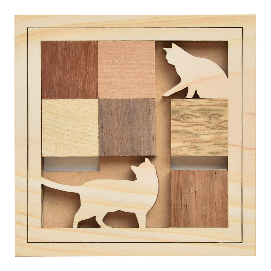 木製コースター おしゃれ 日本製 木目 ウッドチップ 猫 ネコ 北欧 和風