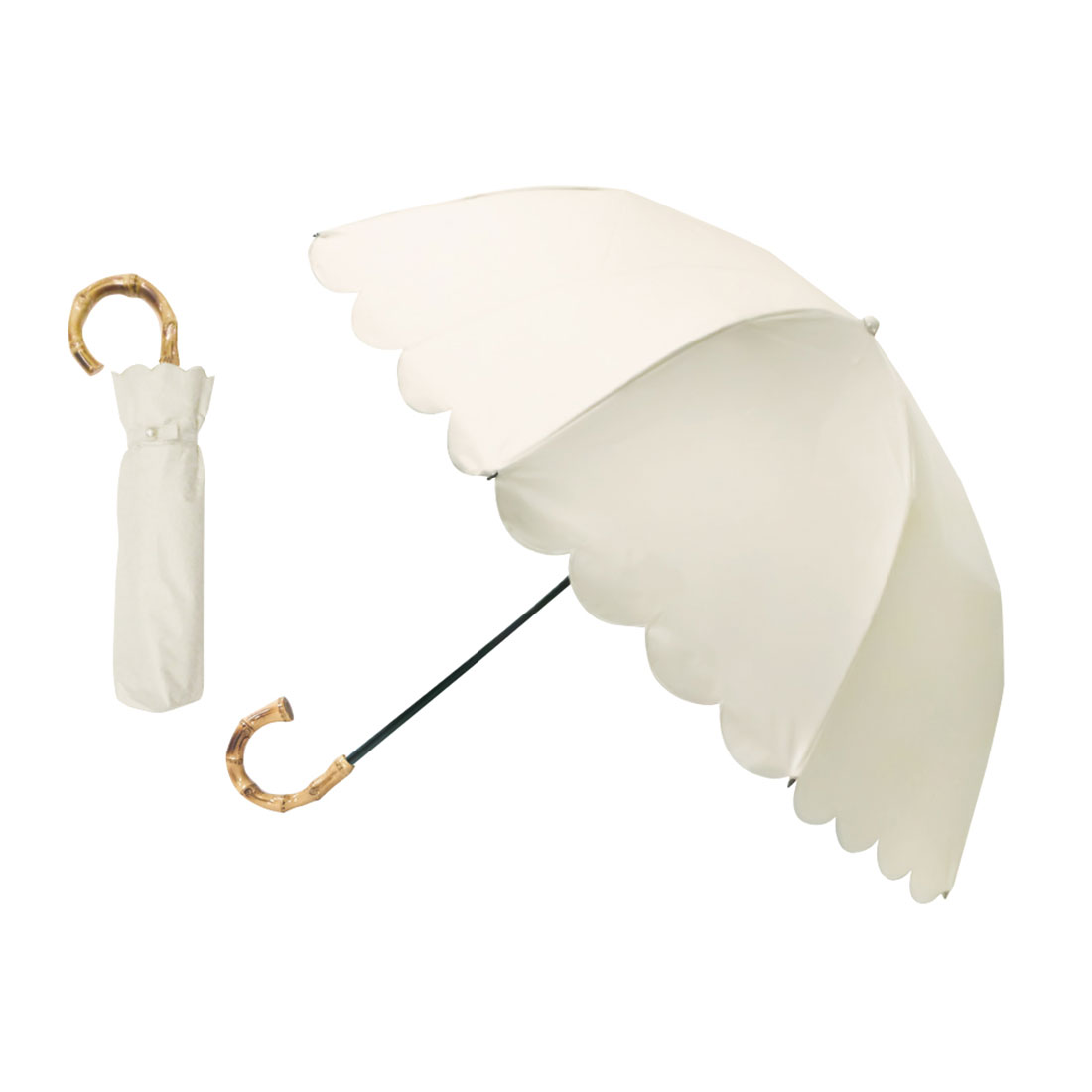 日傘 折りたたみ傘 完全遮光 晴雨兼用 かわいい レディース スカラップ OL フリル 無地 2段 ...