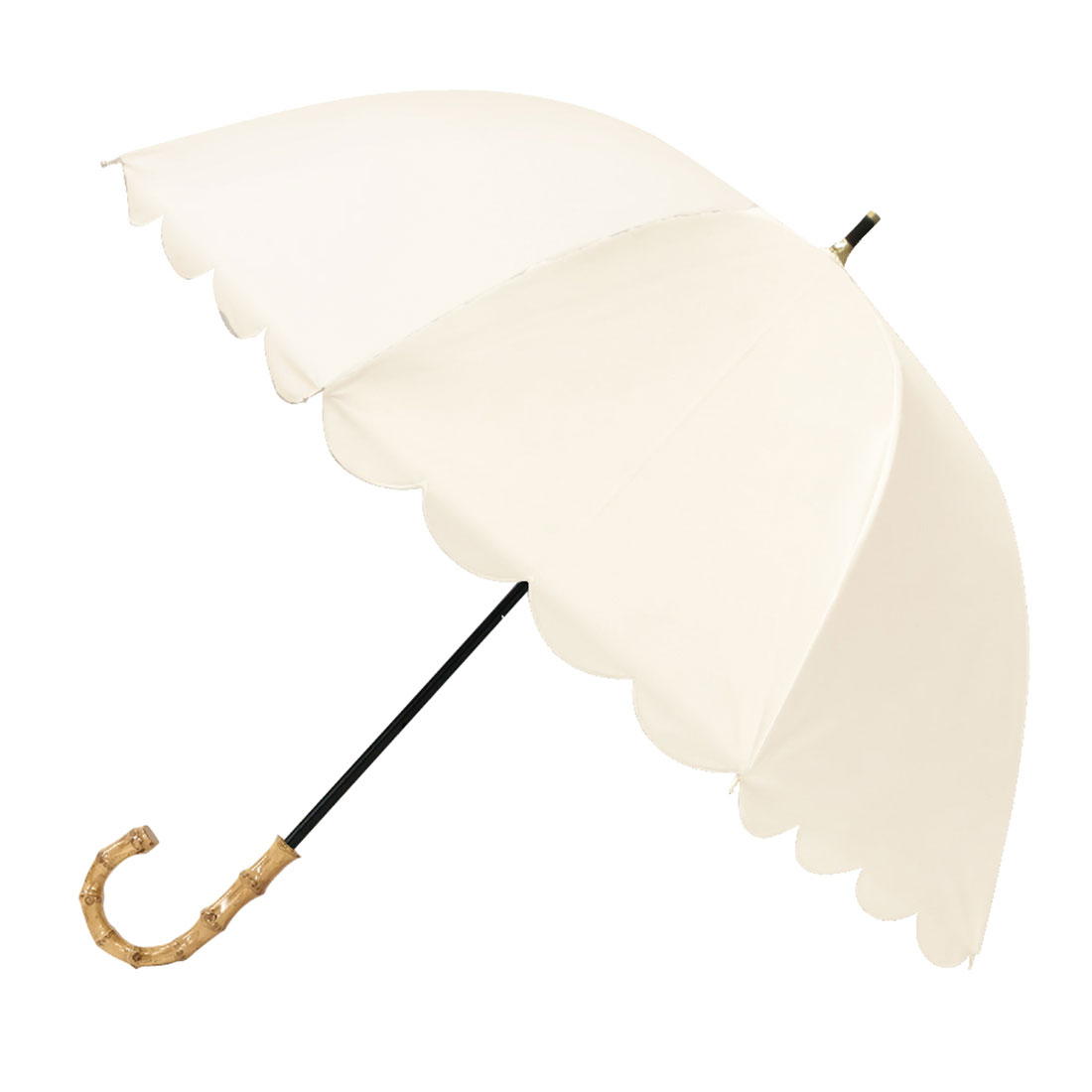日傘 完全遮光 長傘 晴雨兼用 かわいい レディース スカラップ ドーム型 無地 2段 50cm 深...