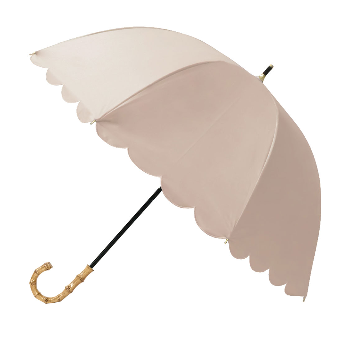 日傘 完全遮光 長傘 晴雨兼用 かわいい レディース スカラップ ドーム型 無地 2段 50cm 深...