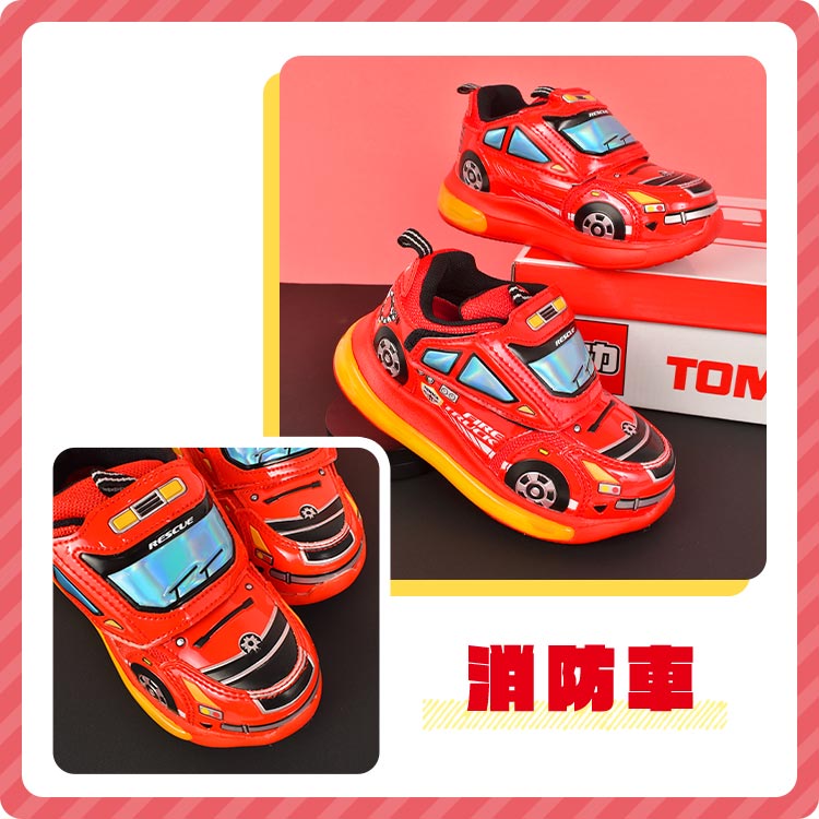 専用♡新品カタール購入 きらきらビジュー装飾スニーカー ガーネットレッドの光沢 トミカ 光る靴 スニーカー キッズ 男の子 15 16 17 18 19 cm パトカー
