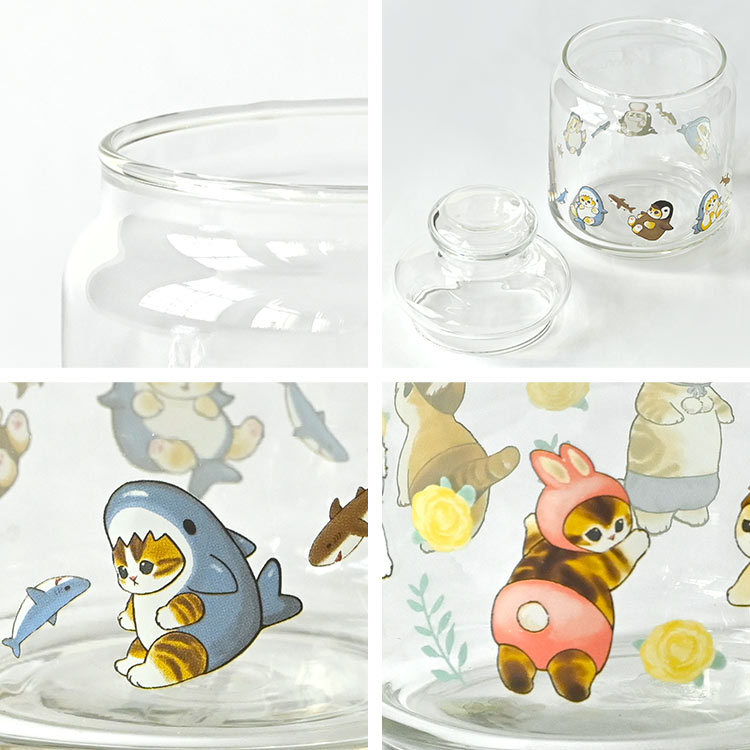 ガラスキャニスター mofusand もふさんど サメにゃん 蓋付き かわいい