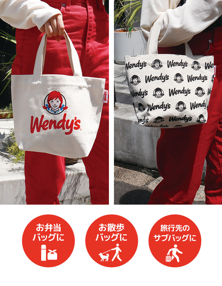 トートバッグ Wendy’s ウェンディーズ ミニトート レディース 小さめ ランチトート ポップ おしゃれ かわいい キャンバス 手提げ エコバッグ  マチ付き 鞄