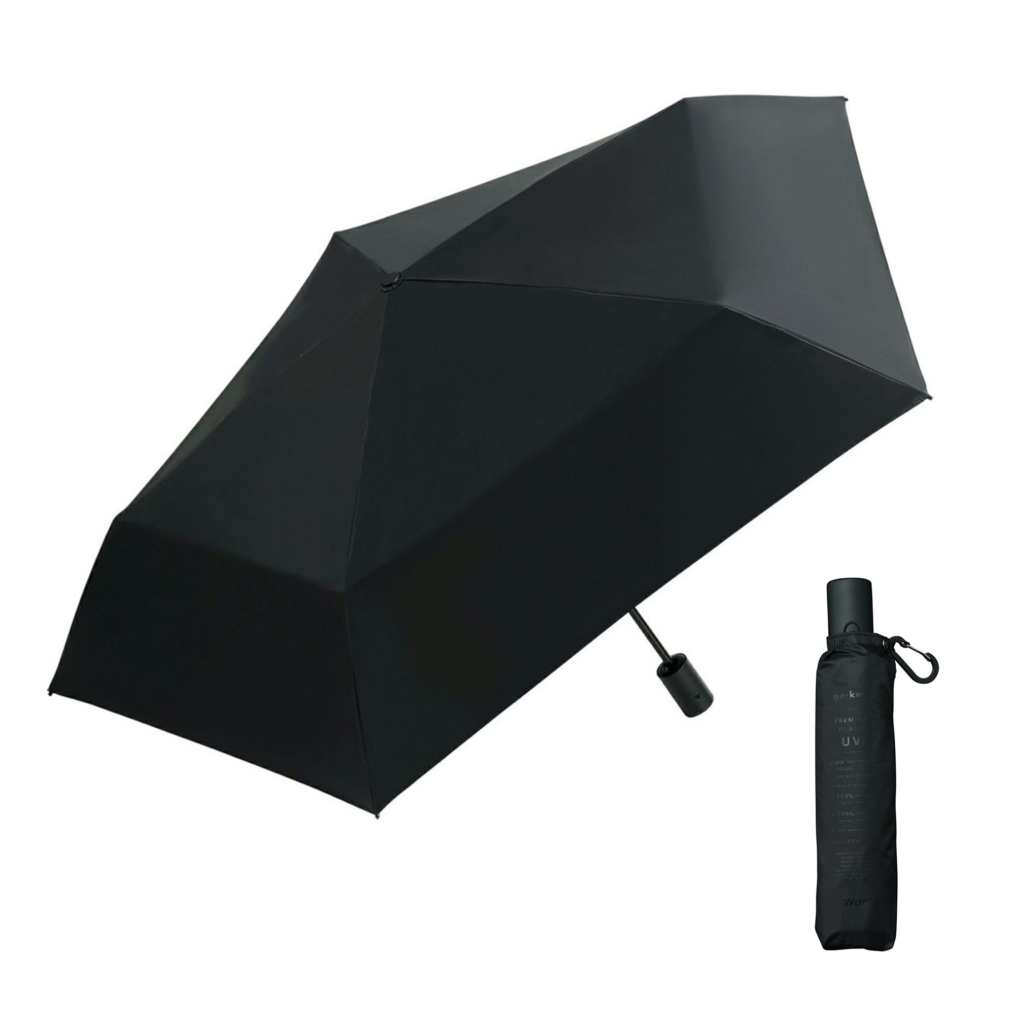 日傘 折りたたみ傘 完全遮光 自動開閉 UPF50+ Wpc. go-koh 50cm 超軽量 晴雨兼用 ワンタッチ UVカット 遮光率 100% 黒 | Wpc. | 01