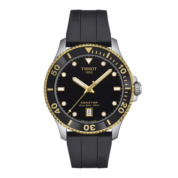 ティソ 公式 ユニセックス 腕時計 TISSOT シースター 1000 40MM ブラック文字盤 ラバーストラップ T1204102705100