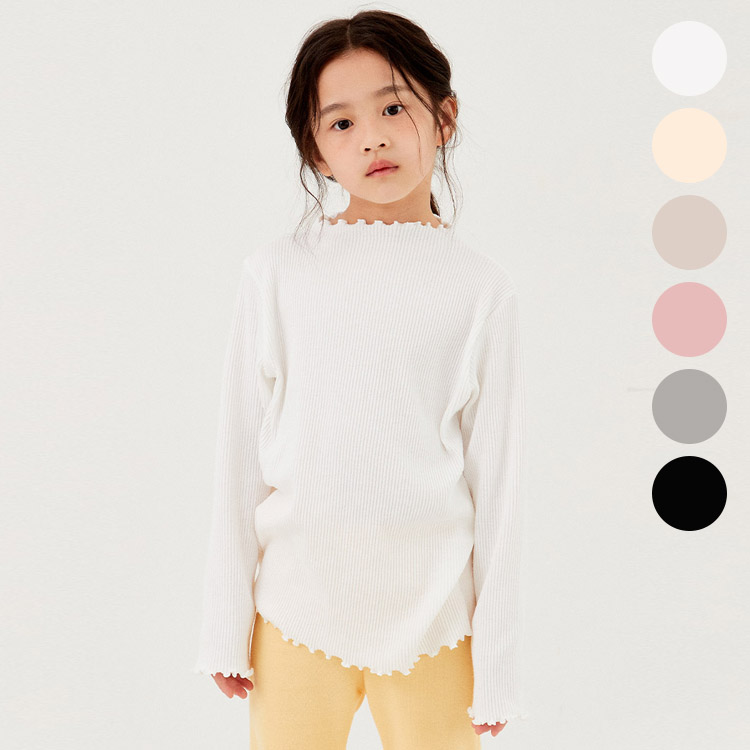 韓国子供服 ロンT キッズ 女の子 リブ フリル 長袖 Tシャツ 100 110