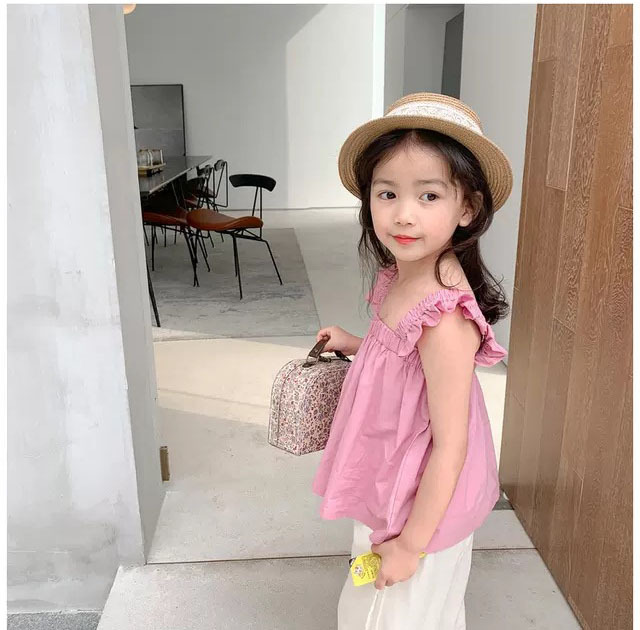 タンクトップ キッズ 子供服 キャミソール 無地 袖なし ノースリーブ 女の子 かわいい 韓国子供服 夏服 (1.5)在庫処分
