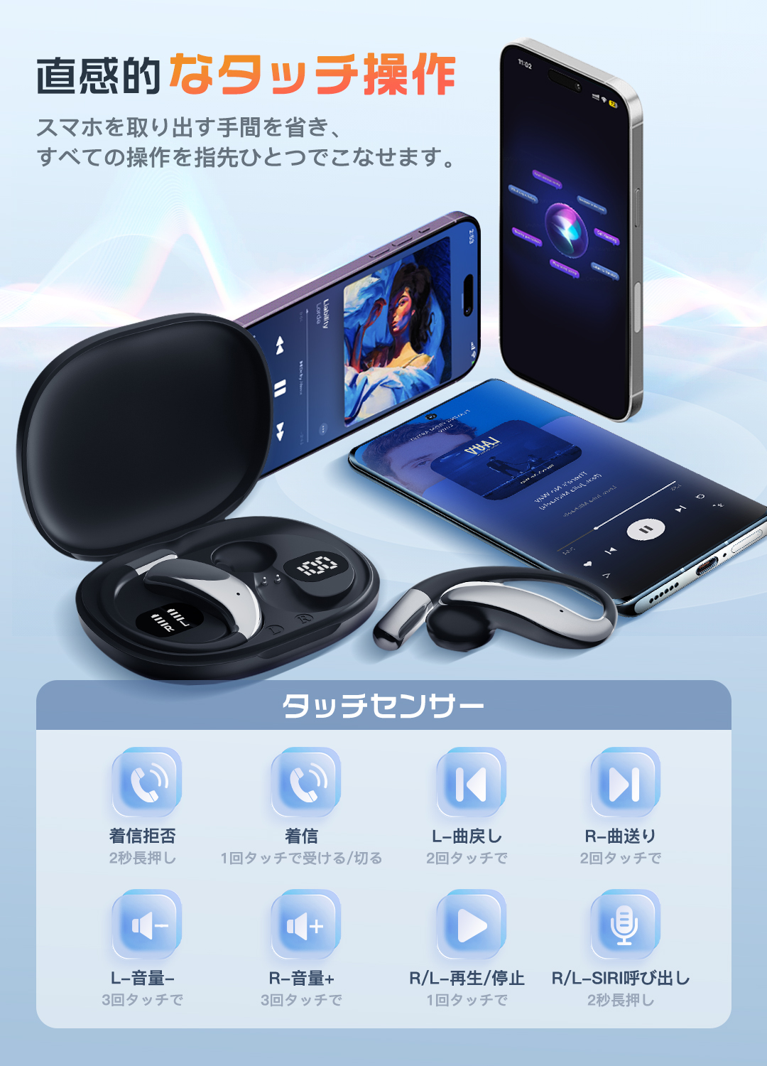 Smoatc ワイヤレスイヤホン 耳掛け型イヤホン bluetooth 6.0 【耳を塞