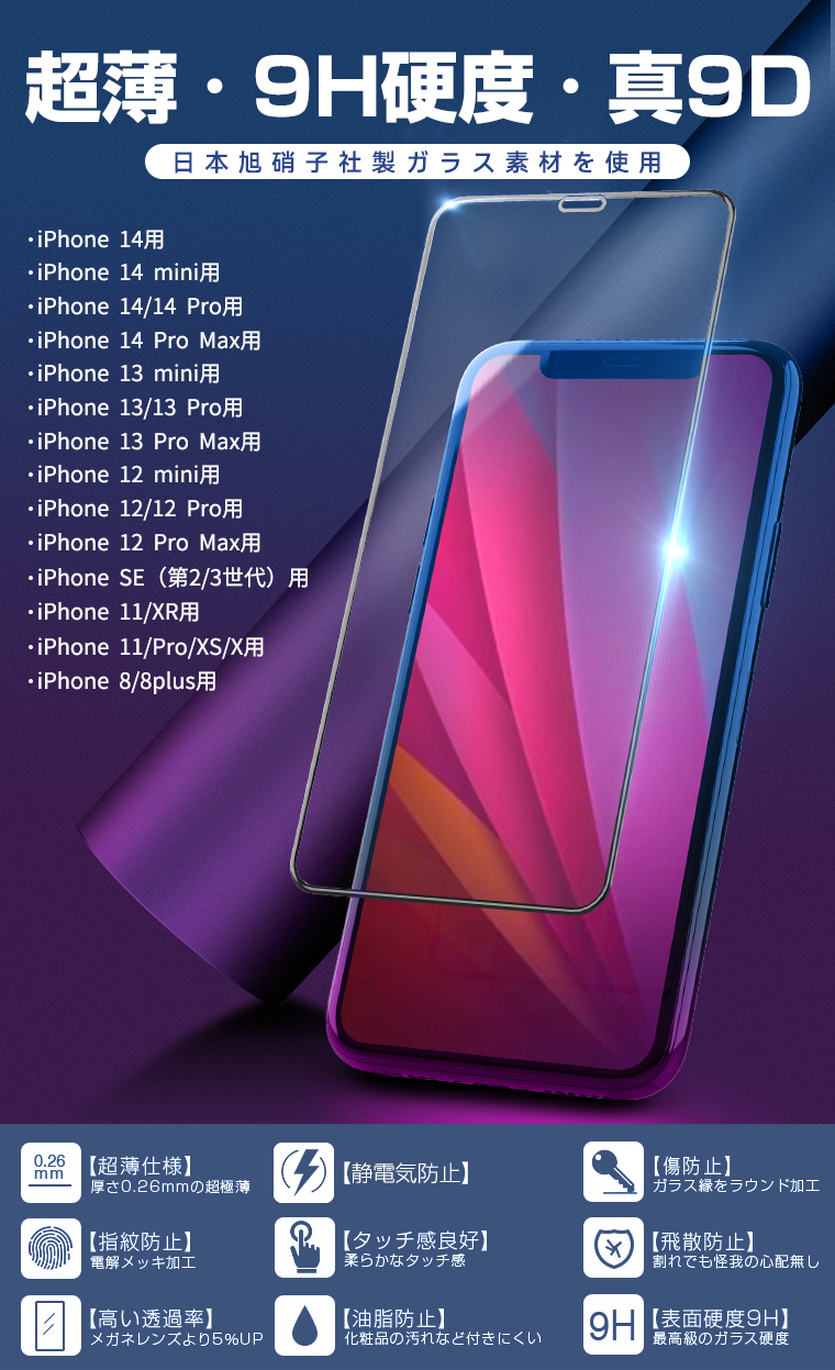 iPhone 保護フィルム ガラスフィルム iPhone14 SE 13 pro Max plus 12 mini SE3 SE2 (第三/第二世代) iPhoneSE 11 8 7 plus XR XS 9Hガラスザムライ アイフォン｜tk-factory07｜03
