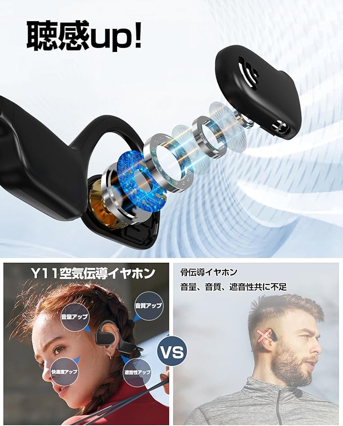 ワイヤレスイヤホン  bluetooth 5.3 開放式空気伝導 マイク付き 耳を塞がないイヤホン 日本語音声ガイド TYPE-C ブルートゥースヘッドホン AAC対応 軽量｜tk-factory07｜04