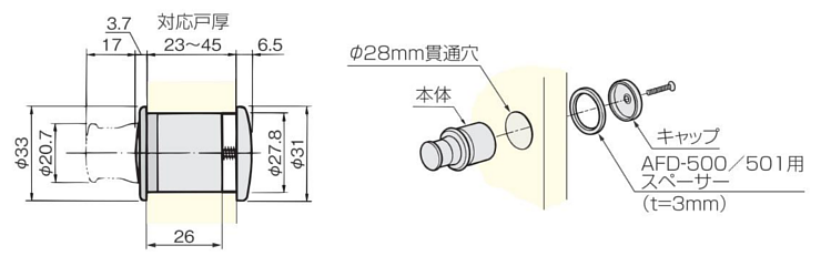 プッシュつまみ AFD-501/5色 Φ28mm貫通穴 ツマミ径φ20.7mm×高さ17mm 扉厚23mm〜45mm :afd-501:TK金物ショップタケダ  - 通販 - Yahoo!ショッピング