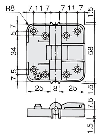 アトムHD-47間仕切折戸用丁番 寸法