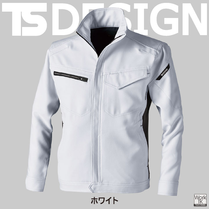 てれさ【新品未使用】thetoe ホワイトカジュアルジャケット S TS DESIGN ストレッチ 裏綿 長袖ブルゾン 制電 JIS T8118規格適合 春夏