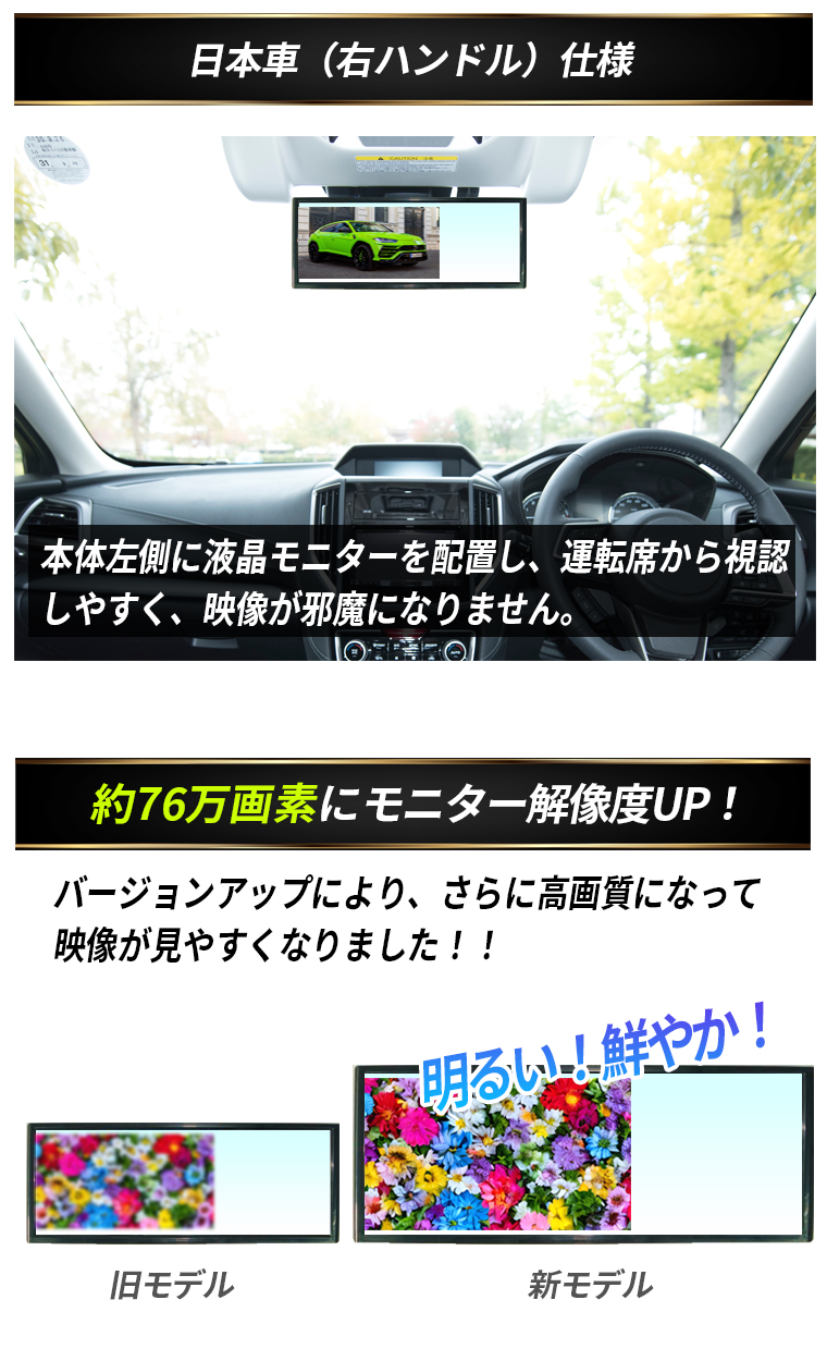 ルームミラーモニター 7インチ SONYセンサー カメラ モニター